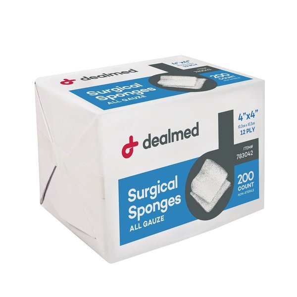 Dealmed Surgical Gauze Sponge, N/S, 4" X 4", 8 Ply, 200/Bx, 20/Cs, 4000PK 783042